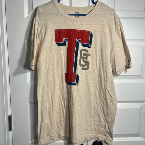 Tommy Hilfiger T-Shirt Mens Size Xl Men’s Cream Short Sleeve - Picture 1 of 7